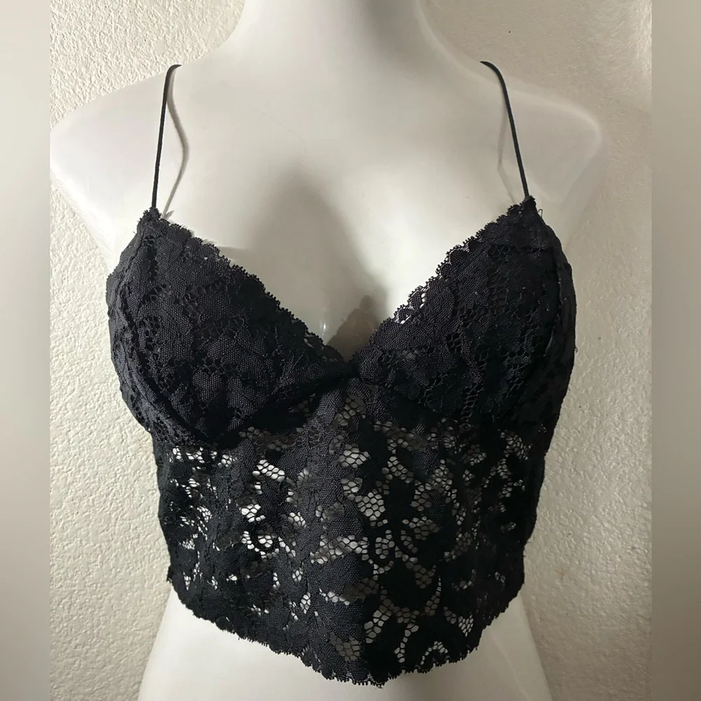 Intimately Free People Cropped Elegant Black Lace Bralette S